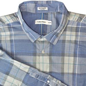 CALVIN KLEIN ☆ Long Sleeve Button Up Shirt ☆ Blue Plaid